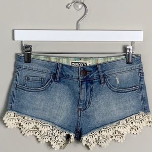 Roxy Lace Jean Shorts Blue